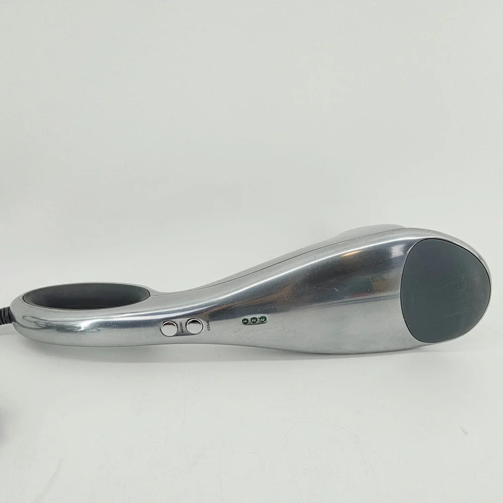 Brookstone Handheld Massager F-209 Silver 3-Speed Corded Muscle Relief Tested